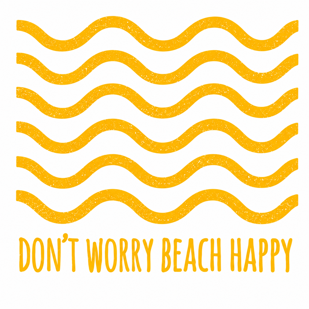 Don't Worry Beach Happy artwork with yellow wave lettering and sunny accents.
