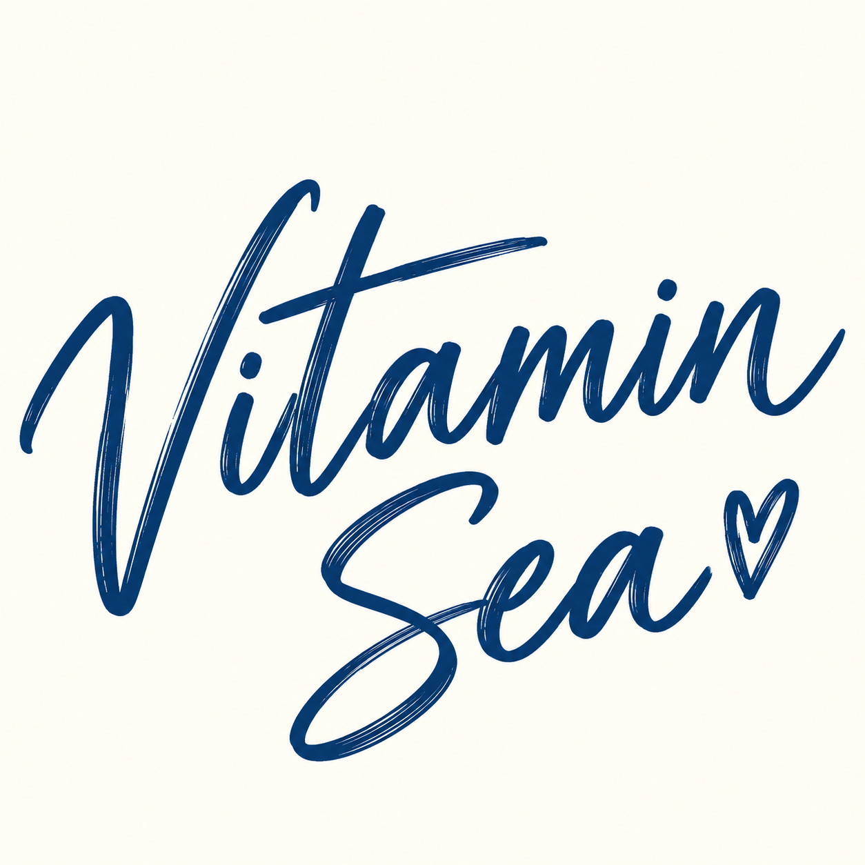 Vitamin Sea artwork in navy handlettered script with a heart on an ivory background.